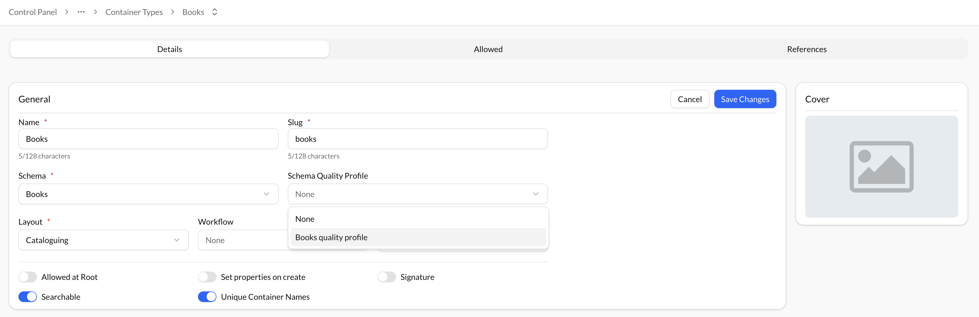 Attach a Quality Profile to a Container Type